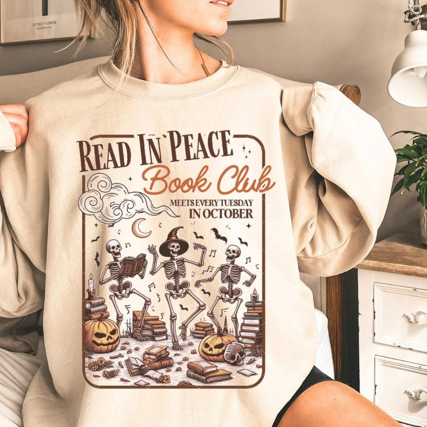 Read In Peace Book Club Sweatshirt | Halloween Reading Crewneck | Cozy Fall Book Lover Gift