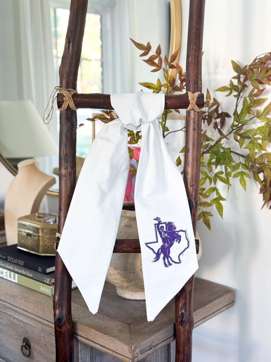 Tarleton Embroidered Sash – Handmade Duck Cloth Spirit Sash | White Game Day Sash | 58” Long