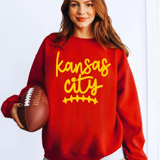 Kansas City Football Sweatshirt – Red & Gold Game Day Crewneck | KC Fan Apparel