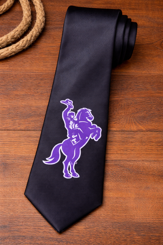 Tarleton State University Tie – Licensed Satin Necktie – Purple Texans Rodeo, Plowboys Cowboy, or Texas T Logo – Game Day & Graduation Gift