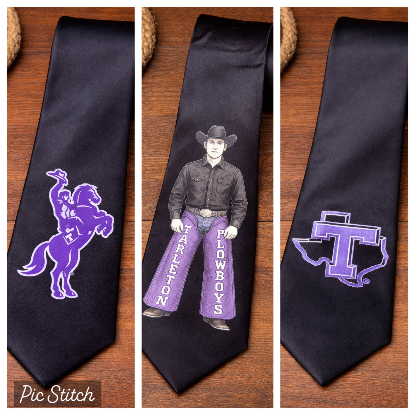Tarleton State University Tie – Licensed Satin Necktie – Purple Texans Rodeo, Plowboys Cowboy, or Texas T Logo – Game Day & Graduation Gift