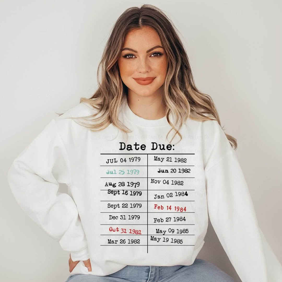 Date Due Library Card Sweatshirt | Retro Book Lover Pullover | Cozy Reading Gift