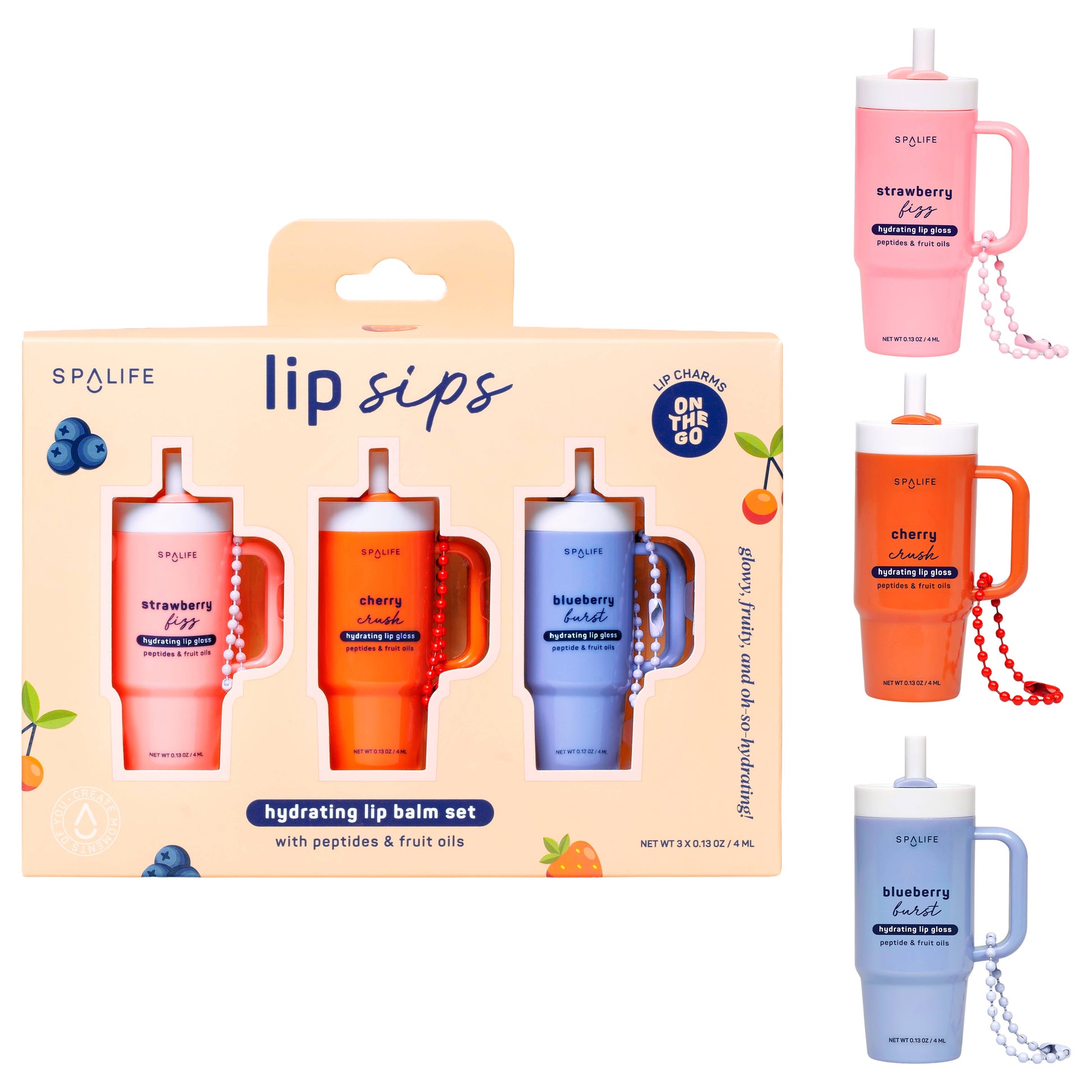 Lip Sips tumbler cup lip balm gift set trio in strawberry, cherry and blueberry