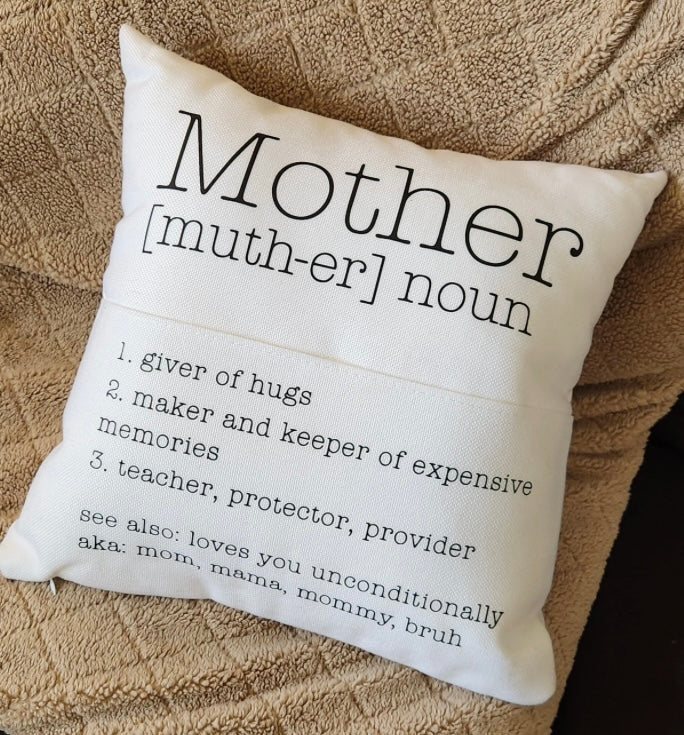 Mother Definition Pillow – 18” Reading Pillow with Pocket & Insert | Mother’s Day Gift | Mom Decor