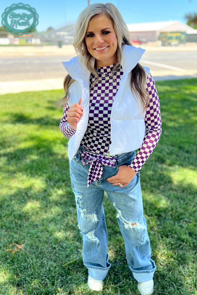 Spirit Wear Mesh Top – Purple & White Checkered | Game Day Outfit | Breathable Long Sleeve