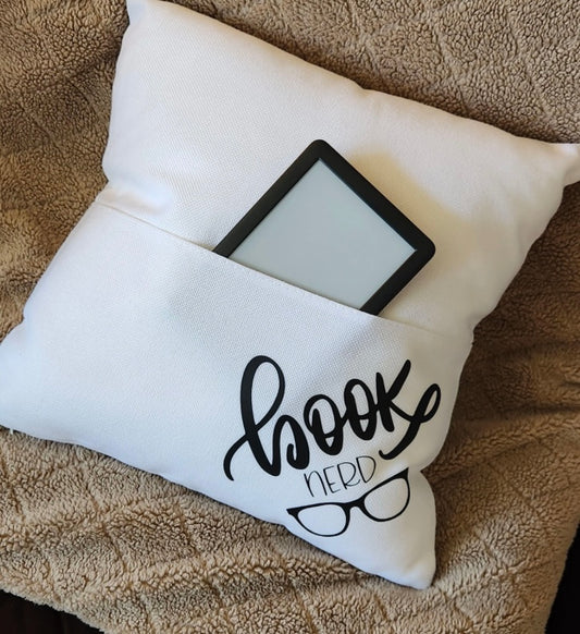 Book Nerd Pillow with Pocket – 18” Reading Pillow with Insert | Gift for Readers & Book Lovers
