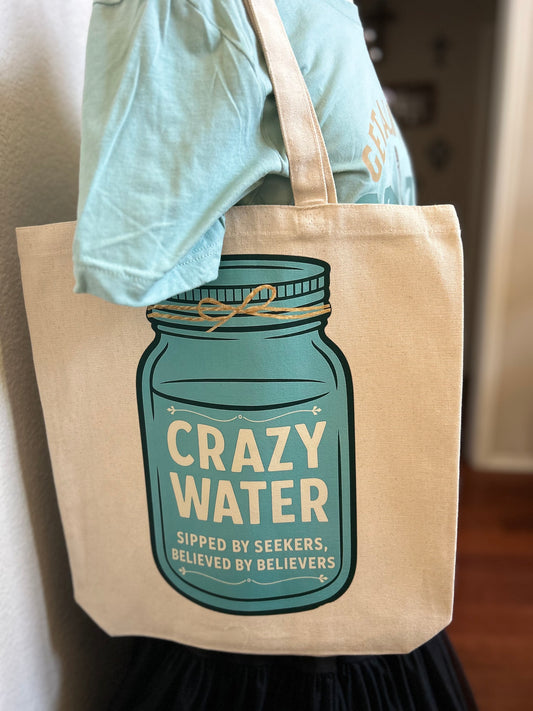 Crazy Water Canvas Tote Bag | Mineral Wells Texas Gift | “Sipped by Seekers, Believed by Believers”