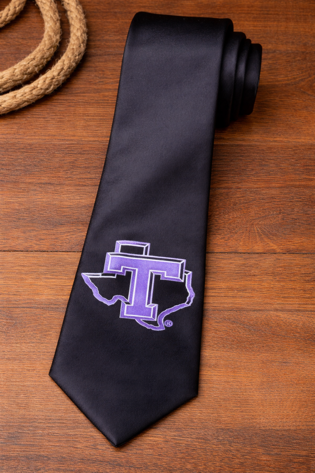 Tarleton State University Tie – Licensed Satin Necktie – Purple Texans Rodeo, Plowboys Cowboy, or Texas T Logo – Game Day & Graduation Gift
