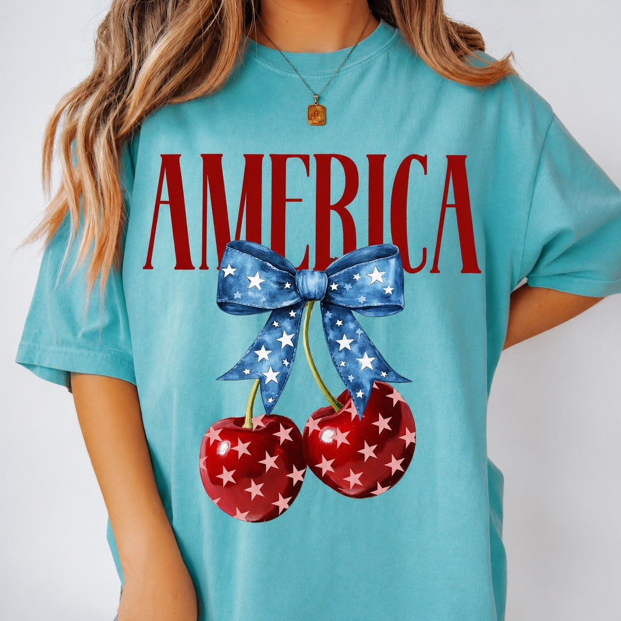 America Patriotic Cherry Graphic Tee | Red White and Blue Coquette Americana Shirt