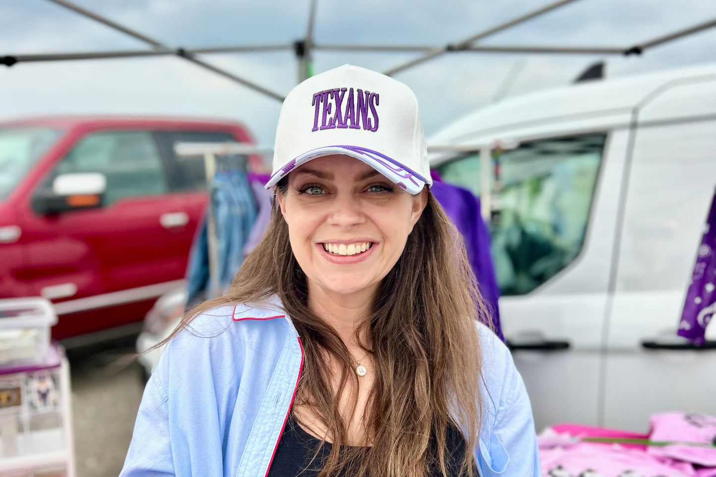 Texans Embroidered Baseball Cap – Purple & White Polka Dot Brim | Adjustable | Exclusive Heather & Annie Art Boutique Hat