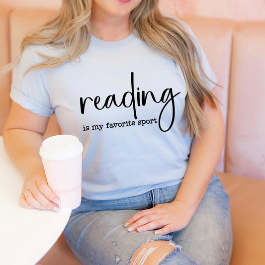 Reading Is My Favorite Sport Shirt | Light Blue Reading Tee | Book Lover Gift for Teachers, Librarians & Readers