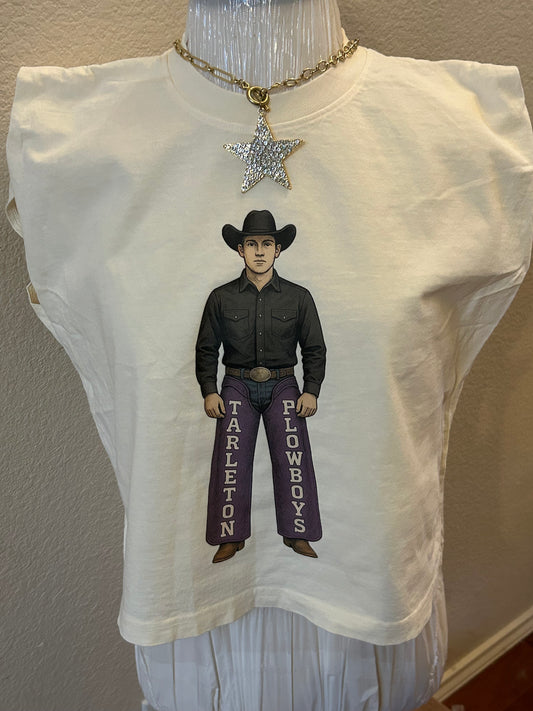 Tarleton Plowboys Crop Shirt – Licensed Tarleton Apparel | Retro Western Cowboy Graphic | Heather & Annie Art