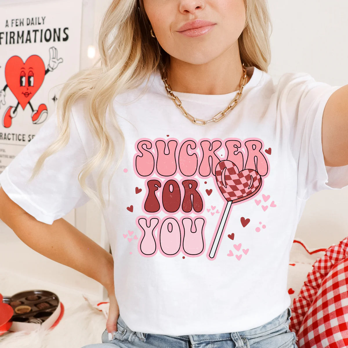 Sucker for You Valentine T-Shirt – Cute Pink Heart Lollipop Graphic Tee