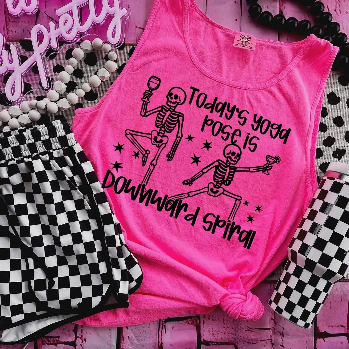 Downward Spiral Yoga Skeleton Tank – Funny Workout Halloween Shirt