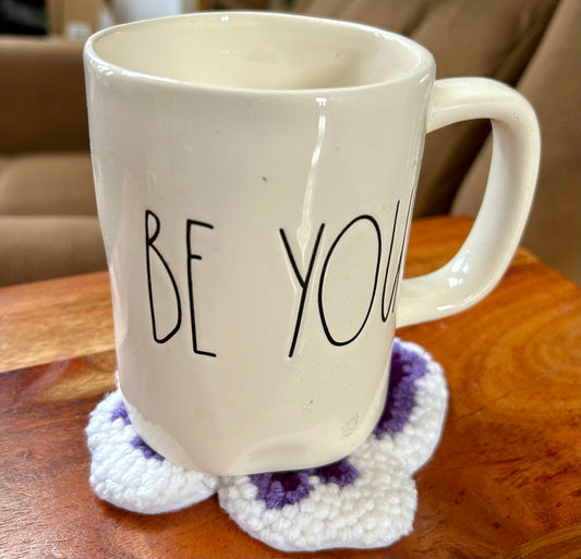 Handmade Purple Bow Mug Rug – Cozy Mug Coaster
