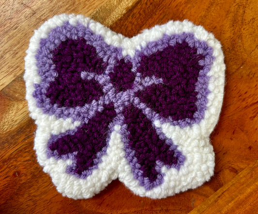 Handmade Purple Bow Mug Rug – Cozy Mug Coaster