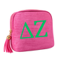 Licensed Delta Zeta Jewelry Travel Case | Pink Velvet Jewelry Organizer with Tassel | Official Sorority Travel Jewelry Holder