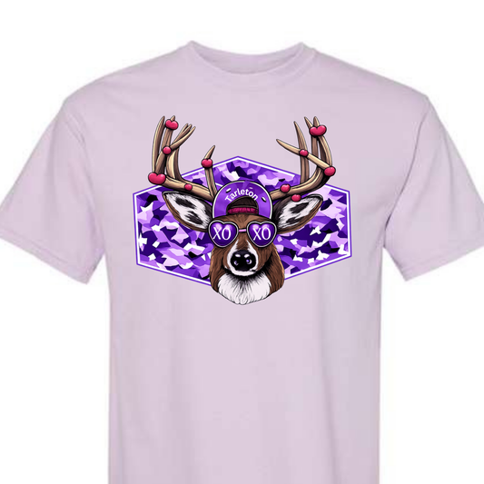 Tarleton Valentine Deer T-Shirt | Purple Camo Buck XO Glasses | Tarleton State University Licensed