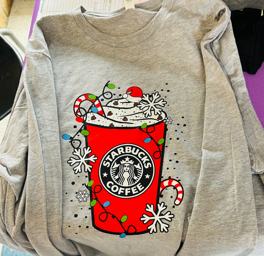Christmas Coffee Long Sleeve T-Shirt | Holiday Coffee Lover Shirt | Festive Winter Tee