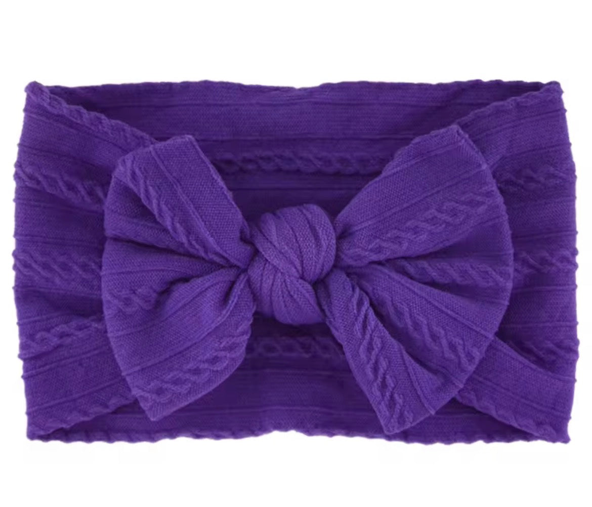 Purple Baby Stretchy Bow Headband | Soft Nylon Cable Knit Bow for Newborns, Infants & Toddlers