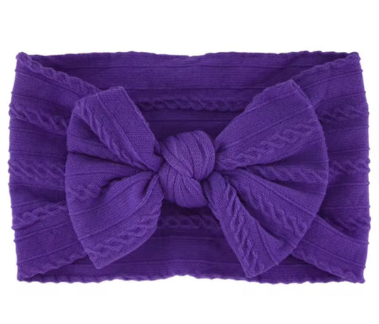 Purple Baby Stretchy Bow Headband | Soft Nylon Cable Knit Bow for Newborns, Infants & Toddlers