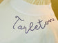 Tarleton Script Rhinestone Shoulder Tee – White Cropped Spirit Shirt | Licensed Tarleton Apparel