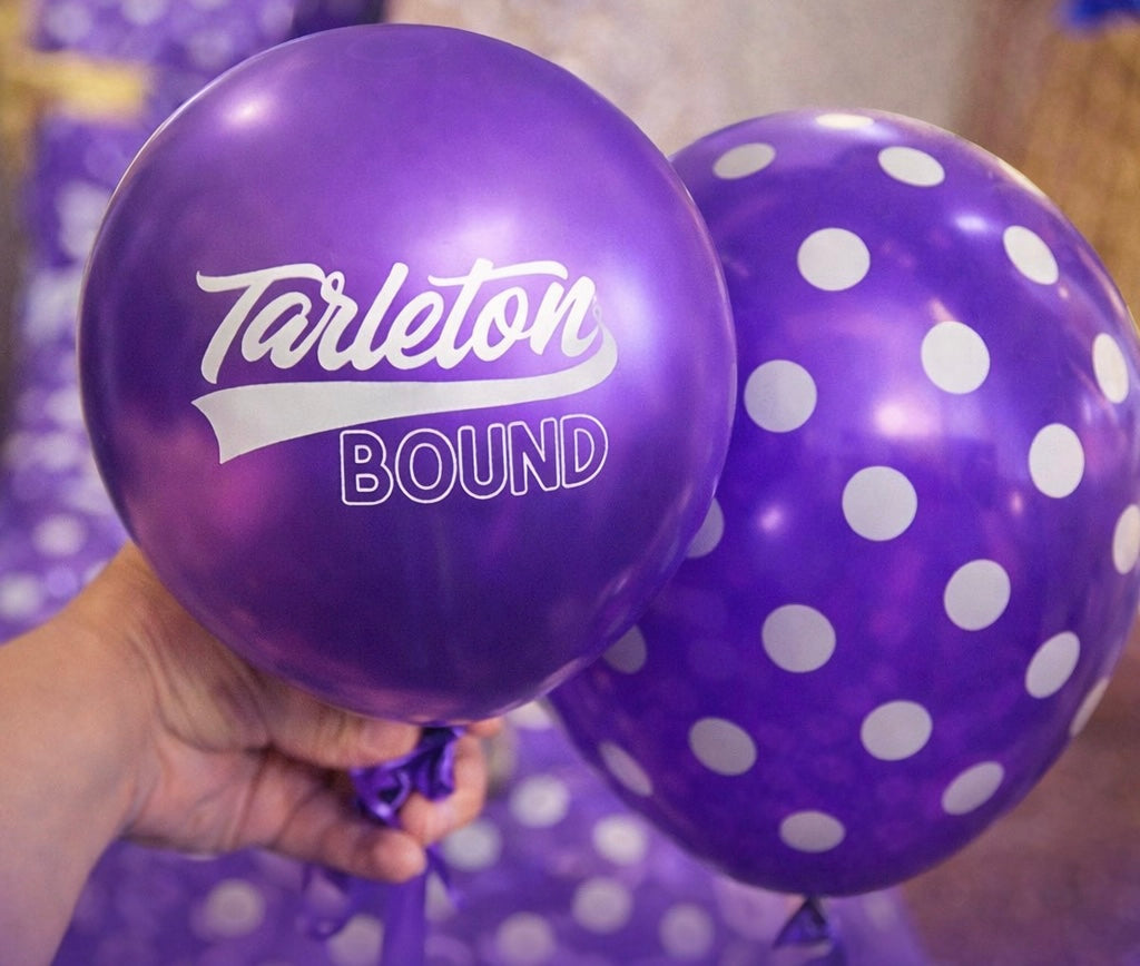 Tarleton Bound celebration balloon pack with purple Tarleton balloons for college acceptance party

