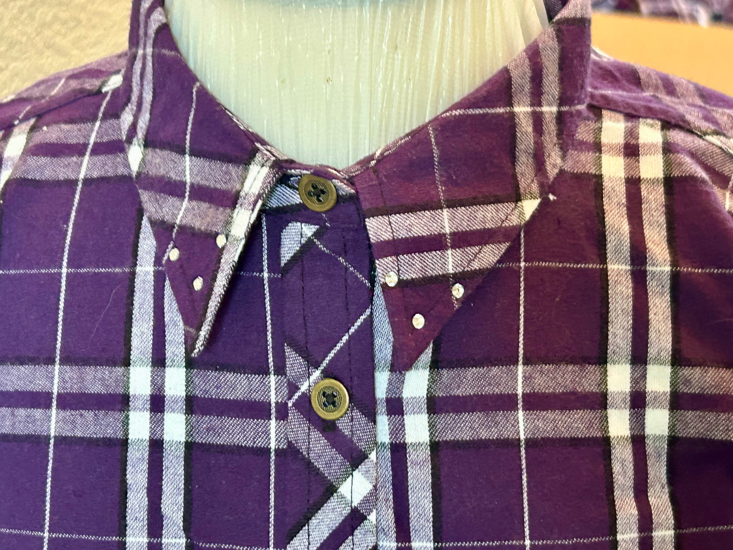 Tarleton Purple Plaid Flannel Shirt with Rhinestone T Logo | Game Day