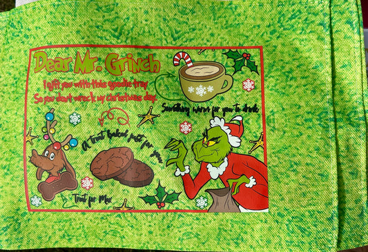 Dear Mr. Grinch Goodie Tray – Funny Christmas Placemat for Santa & the Grinch