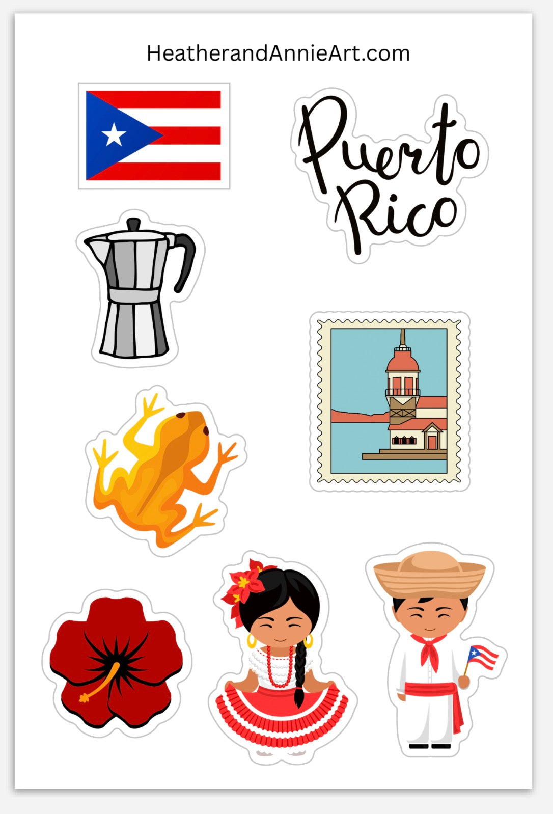 Puerto Rico themed 4 x 6 inch sticker sheet for alumni trip