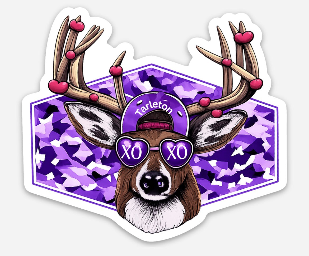 Tarleton Deer XO Sticker – Purple Camo Western Vibes | 3” Waterproof Vinyl Sticker | Laptop, Tumbler, Car Decal