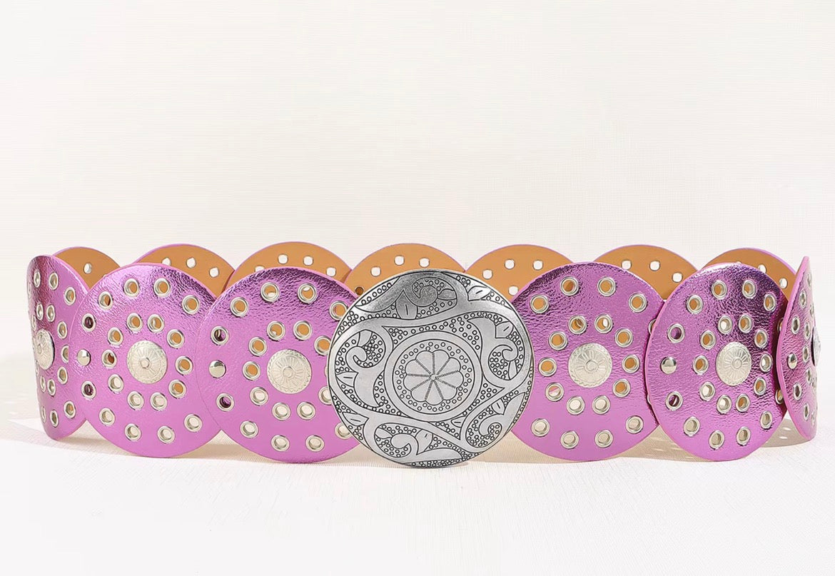 Purple Western Concho Belt | Adjustable Clip Circle Belt | Statement Cowgirl Belt | Boutique Fashion Belt