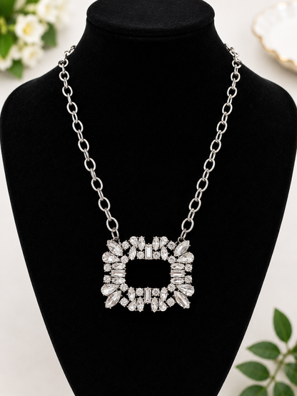 Rhinestone Statement Necklace | Chunky Chain Crystal Pendant Necklace | Boutique Fashion Jewelry for Women