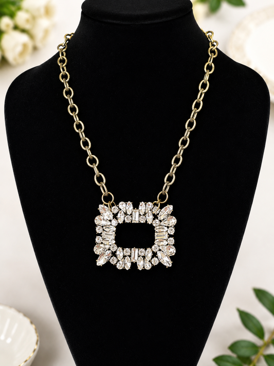 Rhinestone Statement Necklace | Chunky Chain Crystal Pendant Necklace | Boutique Fashion Jewelry for Women