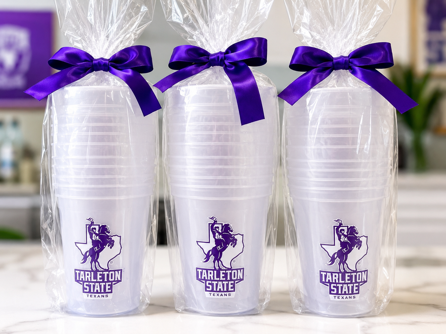 10 Licensed Tarleton State University Color Changing Frost Flex Cups| 16 oz Reusable Stadium Cup | Purple Cold Activated Game Day Cup