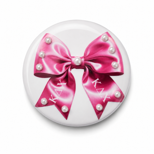 Licensed Kappa Delta Chi Pearl Bow Button Pin | 2.25” Sorority Button | Boutique Greek Accessory