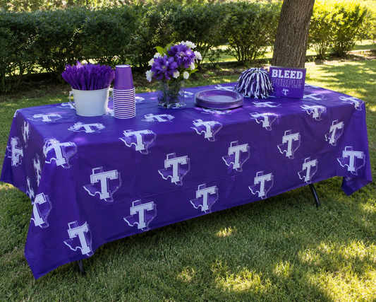 Tarleton State University® Purple Plastic Table Cover – 54” x 108”