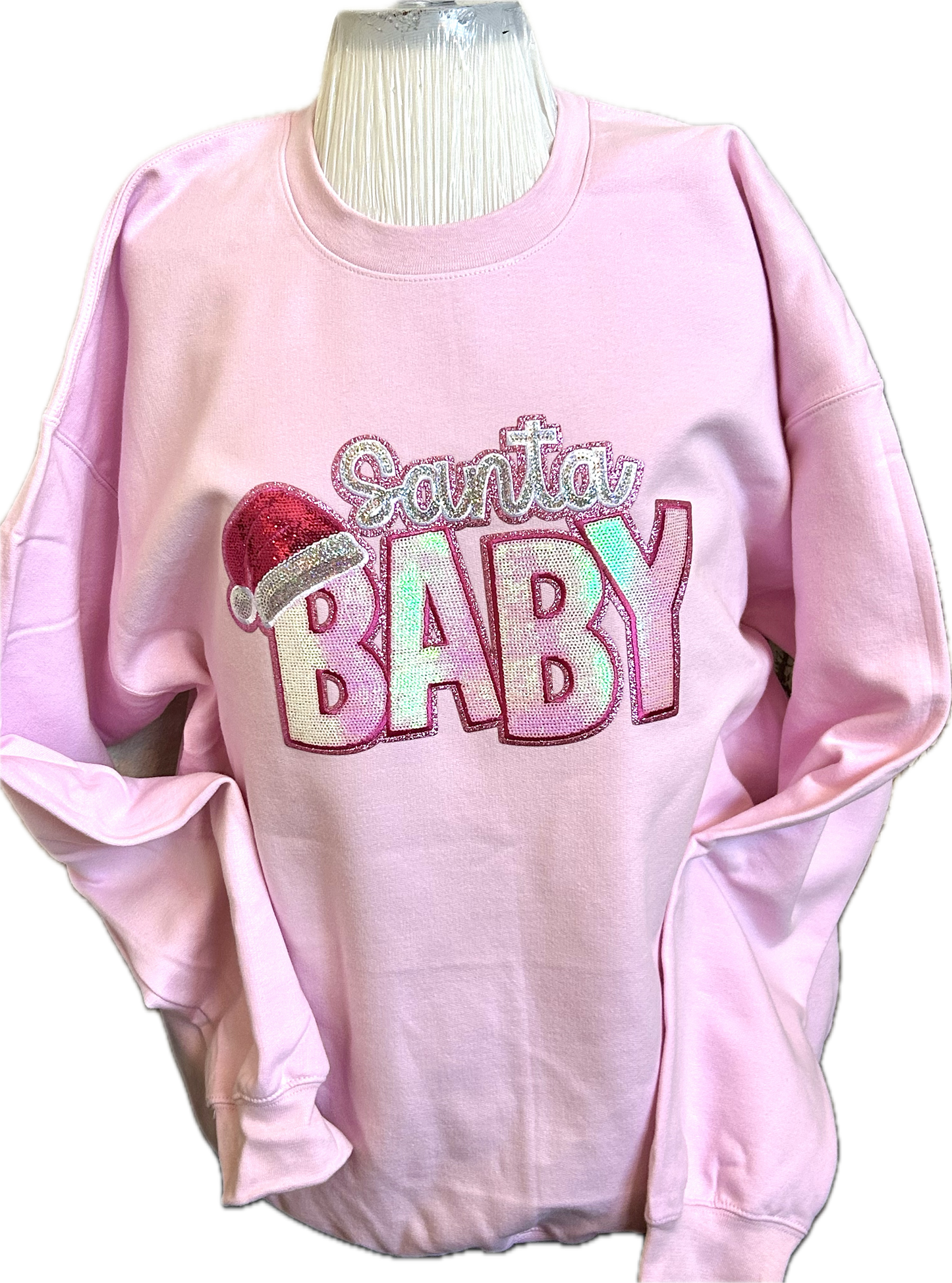 Santa Baby Pink Sweatshirt – Sparkly Christmas Pullover
