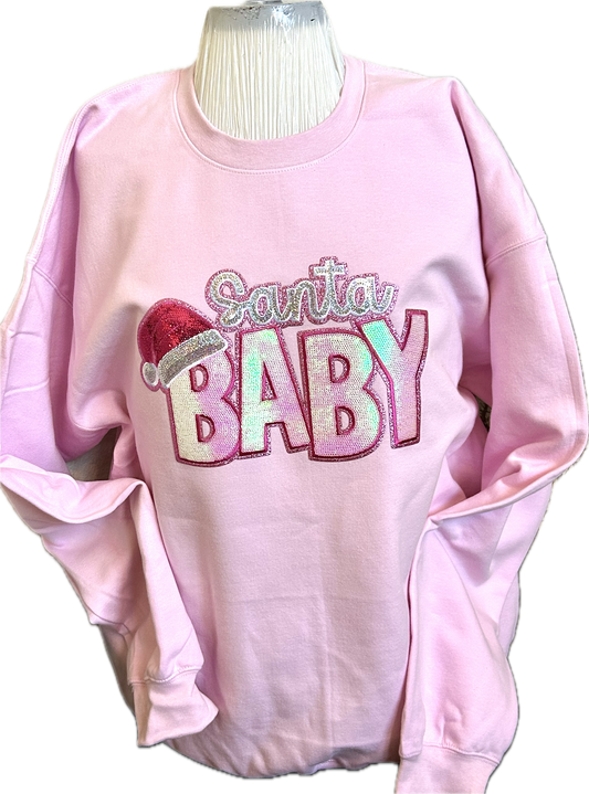 Santa Baby Pink Sweatshirt – Sparkly Christmas Pullover