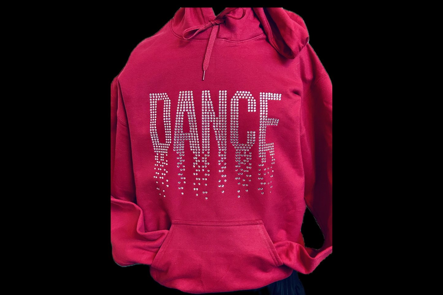 Red Rhinestone “DANCE” Hoodie – Sparkly Dance Sweatshirt for Dancers, Teams & Rehearsals