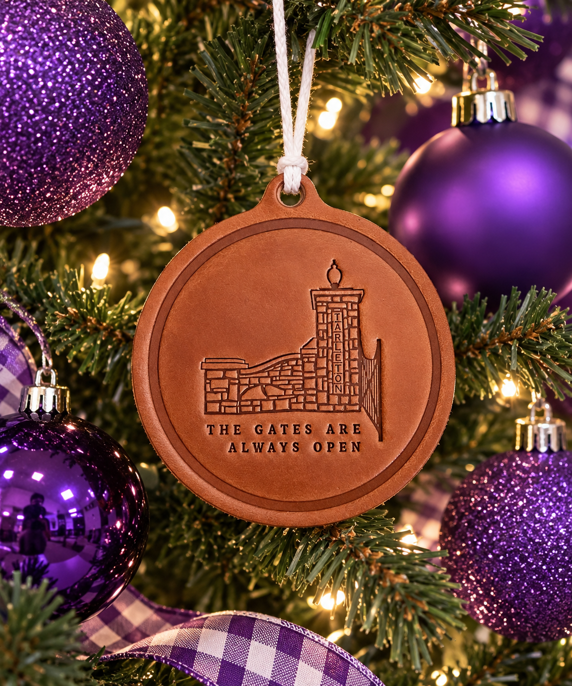 Tarleton Leather Ornament – 4” Stamped Genuine Leather | Licensed & Approved Tarleton Decor | Gates Are Always Open