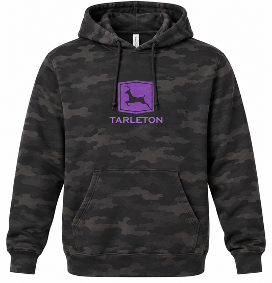 Tarleton Camo Hoodie– Purple Deer Logo | Licensed Tarleton State University Shirt | Comfort Colors Style Tee