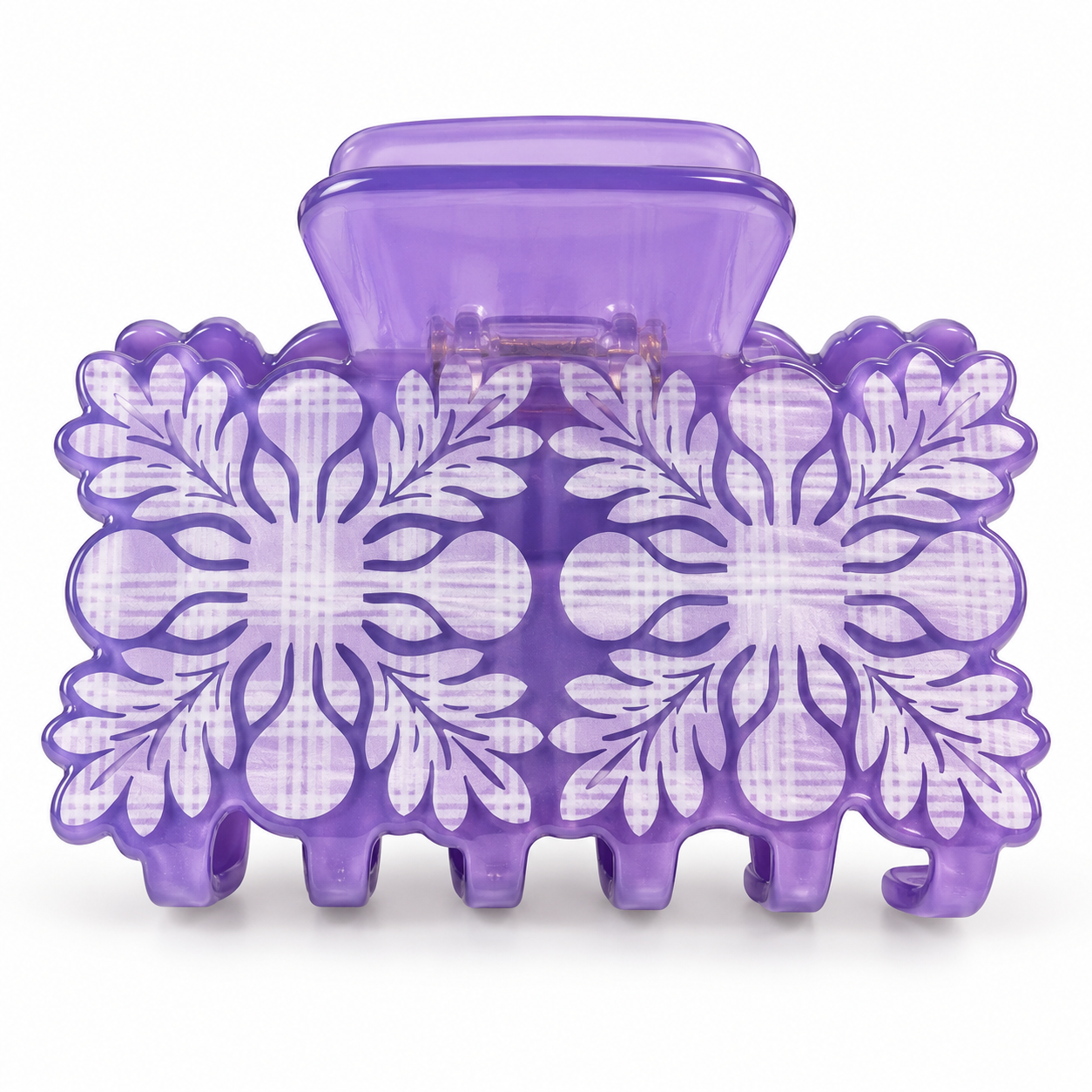 Shimmery Purple Plaid Flower Hair Claw Clip – 3.5”