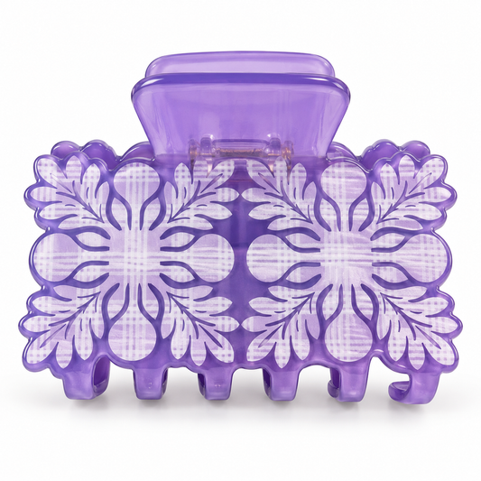 Shimmery Purple Plaid Flower Hair Claw Clip – 3.5”