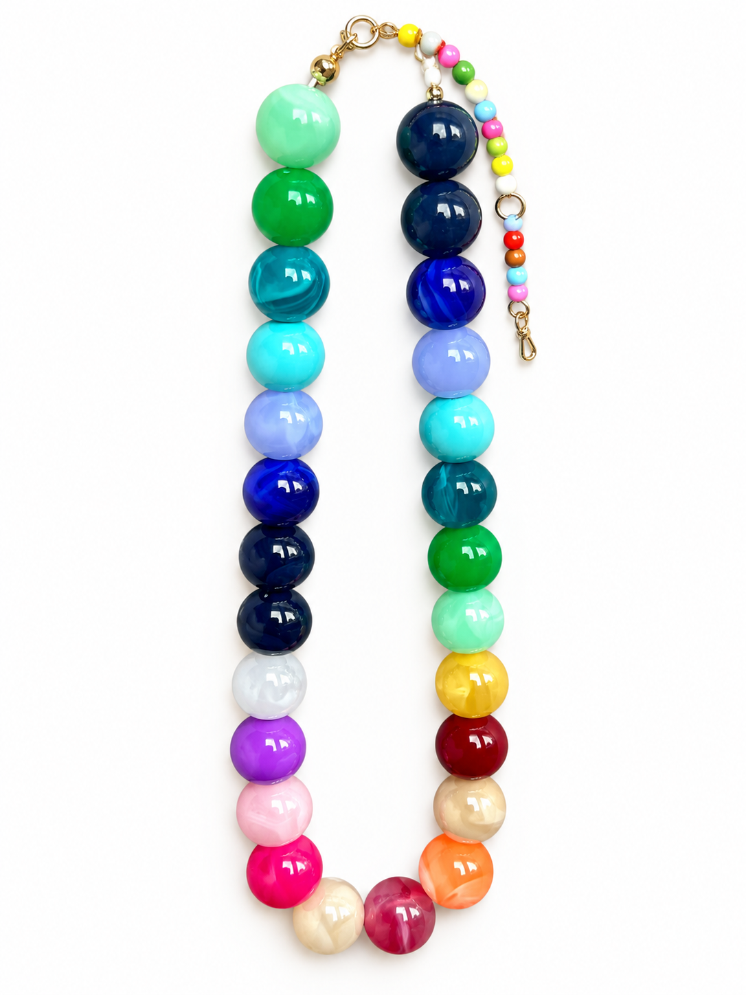 Colorful Chunky Beaded Necklace – 18” Statement Necklace with Gold Clasp