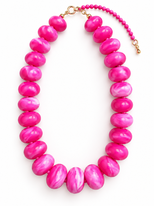 Hot Pink Chunky Beaded Necklace – 18” Statement Necklace