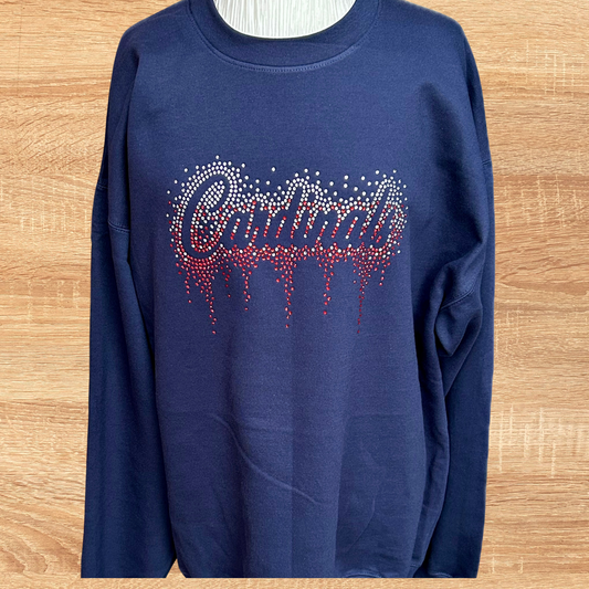 Cardinals Rhinestone Sweatshirt – Red & White Bling Drip Design • Game Day Spirit Wear • Sparkle Crewneck