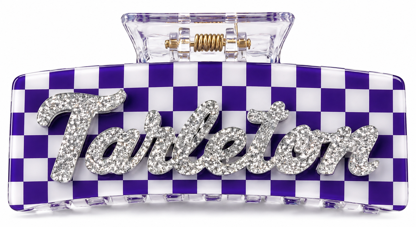 Tarleton Checkered Hair Claw Clip with Silver Glitter Tarleton – 4”