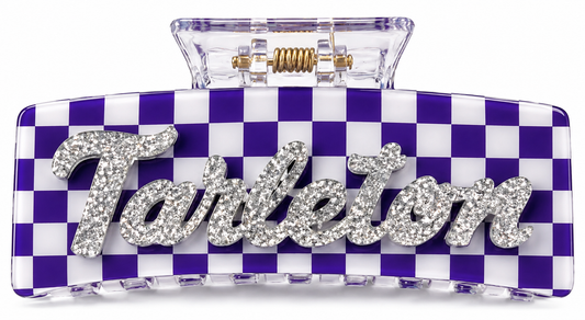 Tarleton Checkered Hair Claw Clip with Silver Glitter Tarleton – 4”