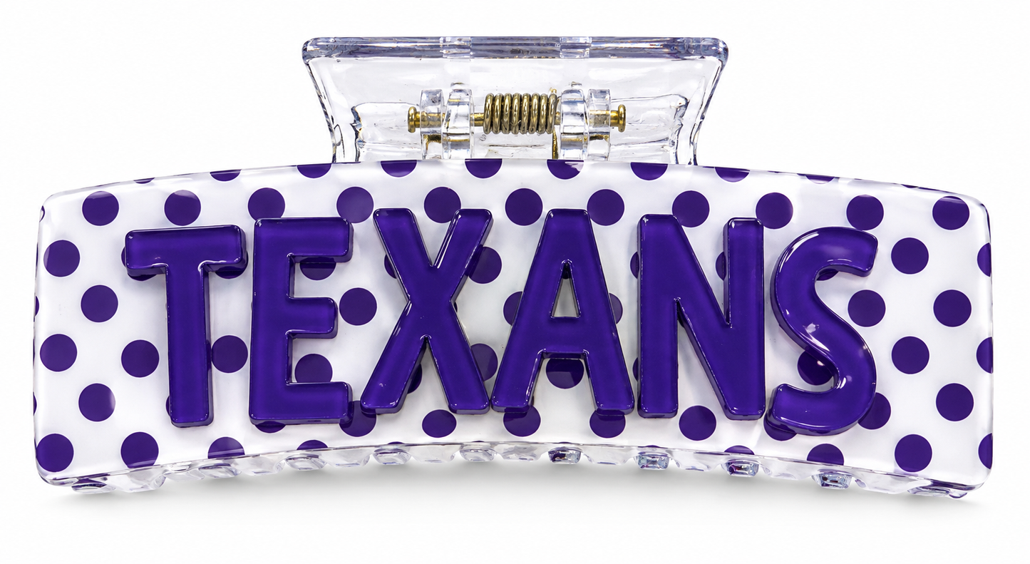 Tarleton Texans Polka Dot Hair Claw Clip – Purple & White 4”